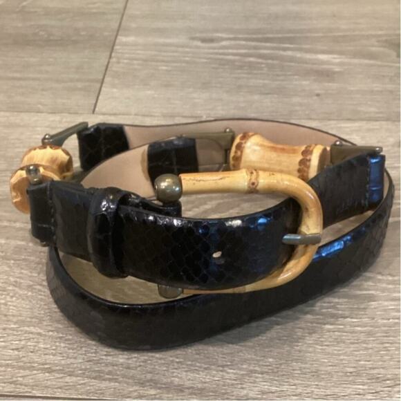 Worth Womens Leather Belt M Medium Italian Black Boho Bamboo Wood Resort Summer main image 8